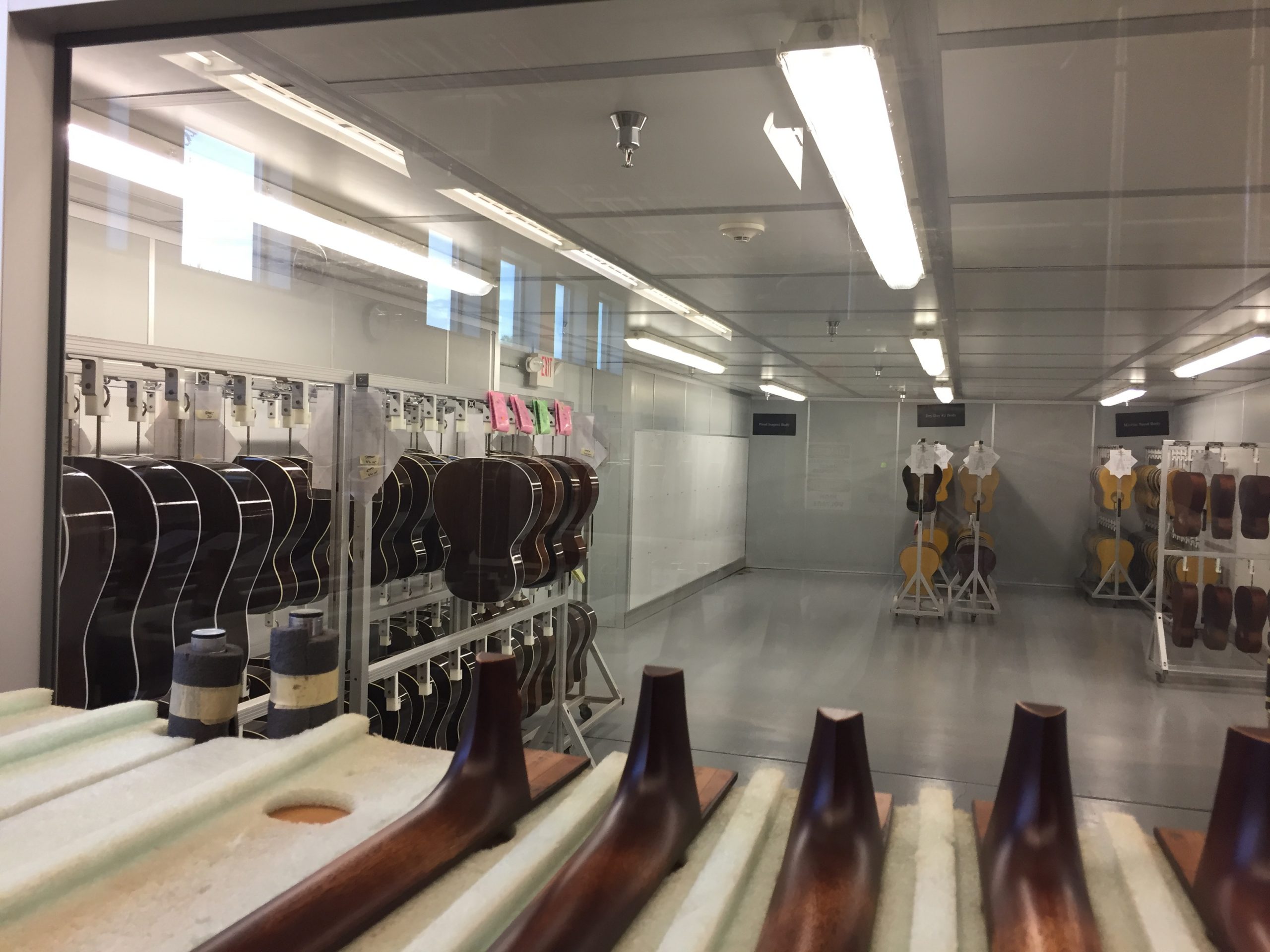 14. martin factory view necks and bodies Guitars drying in the Martin factory.