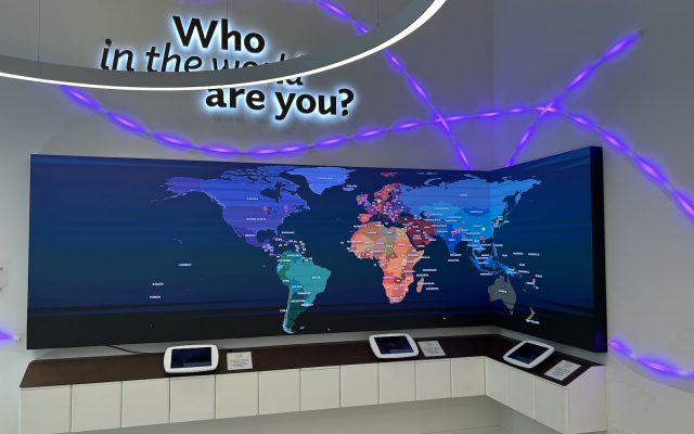 Large LED display interactive with world map