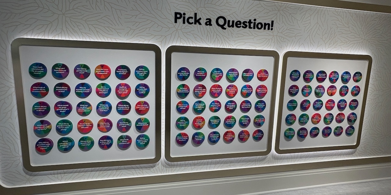 wall of questions wide Wall of color question cards dealing with family history